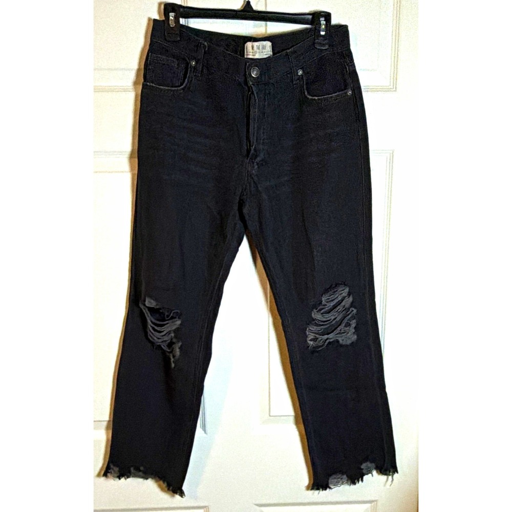 Free People We The Free Women's Size 27 Black Wash Distressed Jeans 100% Cotton